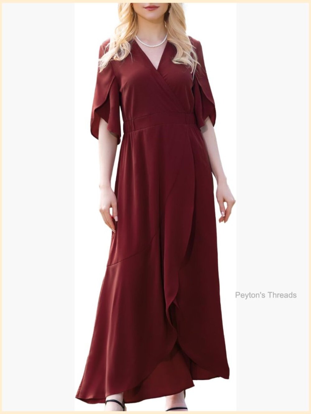V Neck Flutter Sleeve Maxi Dress Split Elegant Wedding Guest Formal Maxi